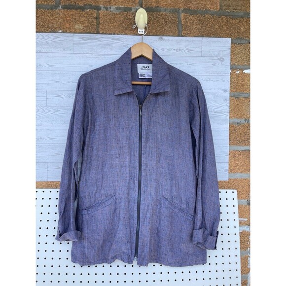 Flax By Jeanne Engelhart 100% Linen Textured Full Zip Up size small - Picture 1 of 7
